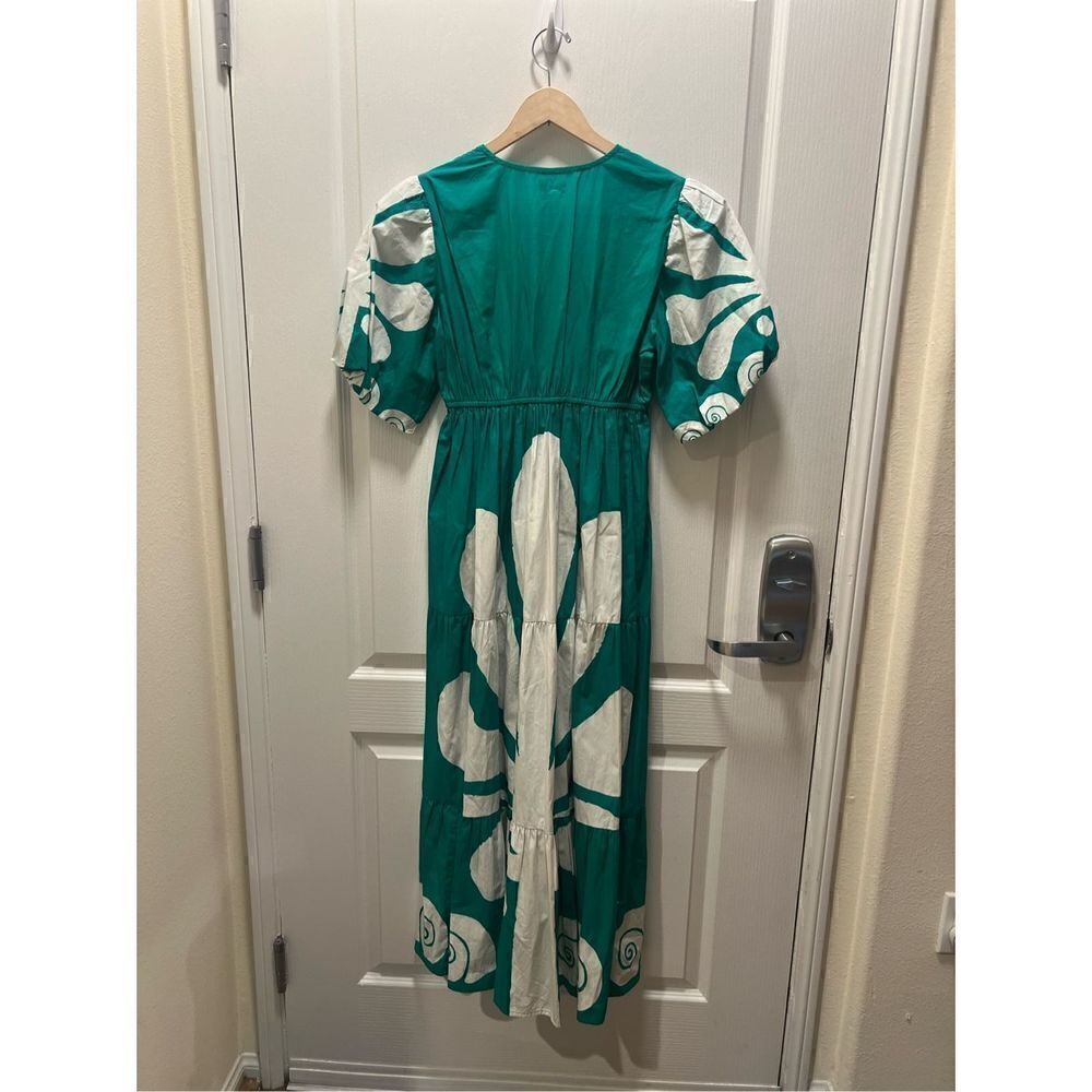 Itami Elda Dress Mayan Green V-Neck midi cotton poplin vacation size 0 NWT $200 - Picture 7 of 8